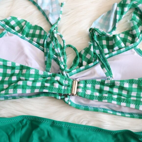 NWT Green and White Gingham Printed Bikini Set Size Small - Picture 7 of 9